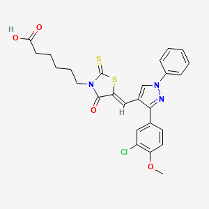 6-(5-((3-(3-Chloro-4-methoxyphenyl)-1-phenyl-1H-pyrazol-4-yl)methylene)-4-oxo-2-thioxothiazolidin-3-yl)hexanoic acid