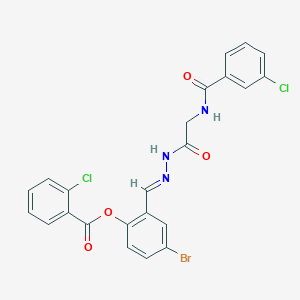 molecular formula C23H16BrCl2N3O4 B12022215 4-BR-2-(2-(((3-Chlorobenzoyl)amino)AC)carbohydrazonoyl)phenyl 2-chlorobenzoate CAS No. 769147-55-9