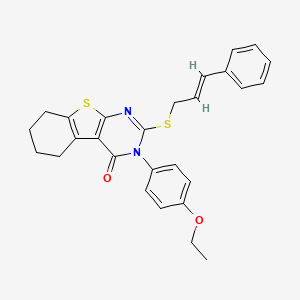 molecular formula C27H26N2O2S2 B12022231 3-(4-Ethoxyphenyl)-2-{[(2E)-3-phenyl-2-propenyl]sulfanyl}-5,6,7,8-tetrahydro[1]benzothieno[2,3-D]pyrimidin-4(3H)-one 