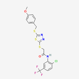 N-[2-chloro-5-(trifluoromethyl)phenyl]-2-({5-[(4-methoxybenzyl)sulfanyl]-1,3,4-thiadiazol-2-yl}sulfanyl)acetamide