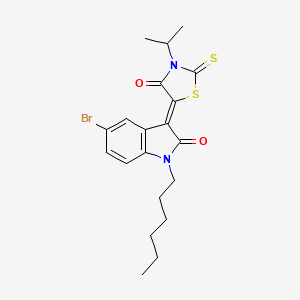 molecular formula C20H23BrN2O2S2 B12022520 (3Z)-5-bromo-1-hexyl-3-(3-isopropyl-4-oxo-2-thioxo-1,3-thiazolidin-5-ylidene)-1,3-dihydro-2H-indol-2-one 