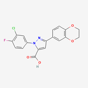 molecular formula C18H12ClFN2O4 B12022555 1-(3-Chloro-4-fluorophenyl)-3-(2,3-dihydrobenzo[B][1,4]dioxin-7-YL)-1H-pyrazole-5-carboxylic acid 