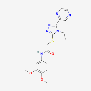 molecular formula C18H20N6O3S B12022903 N-(3,4-Dimethoxyphenyl)-2-((4-ethyl-5-(pyrazin-2-yl)-4H-1,2,4-triazol-3-yl)thio)acetamide CAS No. 585559-44-0