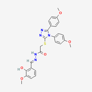 molecular formula C26H25N5O5S B12022912 2-{[4,5-bis(4-methoxyphenyl)-4H-1,2,4-triazol-3-yl]sulfanyl}-N'-[(E)-(2-hydroxy-3-methoxyphenyl)methylidene]acetohydrazide 