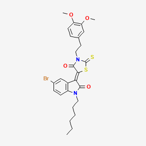 (3Z)-5-bromo-3-{3-[2-(3,4-dimethoxyphenyl)ethyl]-4-oxo-2-thioxo-1,3-thiazolidin-5-ylidene}-1-hexyl-1,3-dihydro-2H-indol-2-one