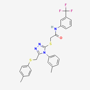 2-[(4-(3-methylphenyl)-5-{[(4-methylphenyl)sulfanyl]methyl}-4H-1,2,4-triazol-3-yl)sulfanyl]-N-[3-(trifluoromethyl)phenyl]acetamide