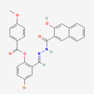 molecular formula C26H19BrN2O5 B12023085 4-Bromo-2-(2-(3-hydroxy-2-naphthoyl)carbohydrazonoyl)phenyl 4-methoxybenzoate CAS No. 765305-69-9