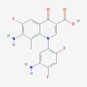 molecular formula C17H12F3N3O3 B1202322 7-Amino-1-(5-amino-2,4-difluorophenyl)-6-fluoro-8-methyl-4-oxo-1,4-dihydroquinoline-3-carboxylic acid 