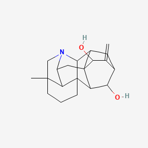 molecular formula C20H27NO2 B1202324 5-Methyl-12-methylidene-7-azaheptacyclo[9.6.2.01,8.05,17.07,16.09,14.014,18]nonadecane-13,19-diol 