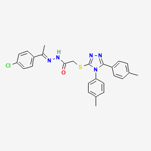 molecular formula C26H24ClN5OS B12023259 2-{[4,5-bis(4-methylphenyl)-4H-1,2,4-triazol-3-yl]sulfanyl}-N'-[(E)-1-(4-chlorophenyl)ethylidene]acetohydrazide 