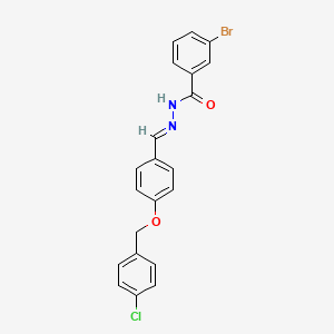 molecular formula C21H16BrClN2O2 B12023422 3-bromo-N'-((E)-{4-[(4-chlorobenzyl)oxy]phenyl}methylidene)benzohydrazide 