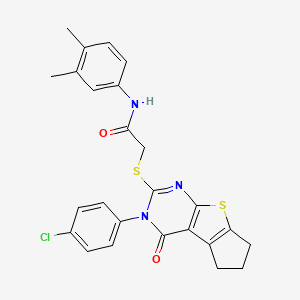 2-{[3-(4-chlorophenyl)-4-oxo-3,5,6,7-tetrahydro-4H-cyclopenta[4,5]thieno[2,3-d]pyrimidin-2-yl]sulfanyl}-N-(3,4-dimethylphenyl)acetamide