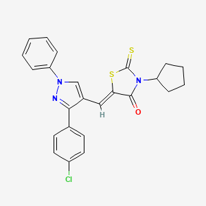 molecular formula C24H20ClN3OS2 B12023498 5-((3-(4-Chlorophenyl)-1-phenyl-1H-pyrazol-4-yl)methylene)-3-cyclopentyl-2-thioxothiazolidin-4-one CAS No. 623935-49-9