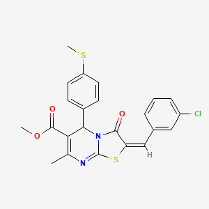 molecular formula C23H19ClN2O3S2 B12023515 Methyl 2-(3-chlorobenzylidene)-7-methyl-5-(4-(methylthio)phenyl)-3-oxo-3,5-dihydro-2H-thiazolo[3,2-a]pyrimidine-6-carboxylate CAS No. 612076-56-9