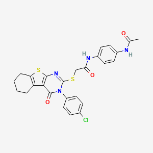 molecular formula C26H23ClN4O3S2 B12023571 N-[4-(acetylamino)phenyl]-2-{[3-(4-chlorophenyl)-4-oxo-3,4,5,6,7,8-hexahydro[1]benzothieno[2,3-d]pyrimidin-2-yl]sulfanyl}acetamide 