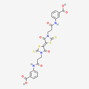 molecular formula C26H20N4O8S4 B12023592 3-({3-[(5E)-5-(3-{3-[(3-carboxyphenyl)amino]-3-oxopropyl}-4-oxo-2-thioxo-1,3-thiazolidin-5-ylidene)-4-oxo-2-thioxo-1,3-thiazolidin-3-yl]propanoyl}amino)benzoic acid 