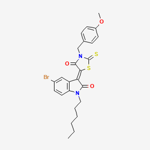 molecular formula C25H25BrN2O3S2 B12023737 (3Z)-5-bromo-1-hexyl-3-[3-(4-methoxybenzyl)-4-oxo-2-thioxo-1,3-thiazolidin-5-ylidene]-1,3-dihydro-2H-indol-2-one 