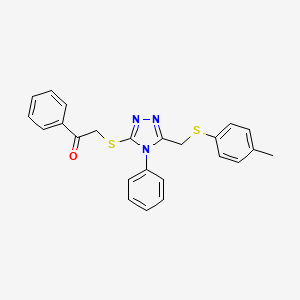 molecular formula C24H21N3OS2 B12023745 2-[(5-{[(4-methylphenyl)sulfanyl]methyl}-4-phenyl-4H-1,2,4-triazol-3-yl)sulfanyl]-1-phenylethanone CAS No. 538337-30-3