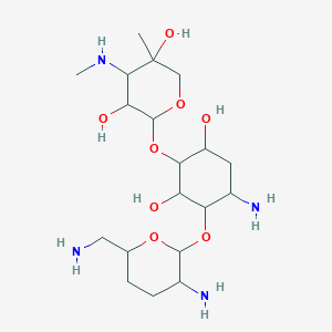 molecular formula C19H38N4O8 B1202378 2-[4-Amino-3-[3-amino-6-(aminomethyl)oxan-2-yl]oxy-2,6-dihydroxycyclohexyl]oxy-5-methyl-4-(methylamino)oxane-3,5-diol CAS No. 66065-96-1