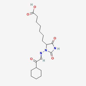 molecular formula C18H27N3O5 B1202385 7-[3-[(2-Cyclohexyl-2-oxoethylidene)amino]-2,5-dioxoimidazolidin-4-yl]heptanoic acid 