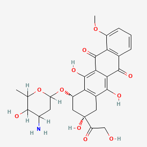 molecular formula C27H29NO11 B1202388 (7S,9S)-7-[(4-amino-5-hydroxy-6-methyl-2-oxanyl)oxy]-6,9,11-trihydroxy-9-(2-hydroxy-1-oxoethyl)-4-methoxy-8,10-dihydro-7H-tetracene-5,12-dione 