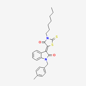 (3Z)-3-(3-heptyl-4-oxo-2-thioxo-1,3-thiazolidin-5-ylidene)-1-(4-methylbenzyl)-1,3-dihydro-2H-indol-2-one