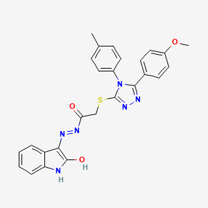 molecular formula C26H22N6O3S B12023888 2-{[5-(4-methoxyphenyl)-4-(4-methylphenyl)-4H-1,2,4-triazol-3-yl]sulfanyl}-N'-[(3E)-2-oxo-1,2-dihydro-3H-indol-3-ylidene]acetohydrazide 