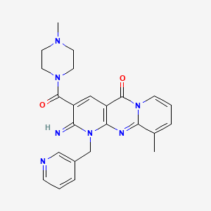 molecular formula C24H25N7O2 B12023929 6-imino-11-methyl-5-(4-methylpiperazine-1-carbonyl)-7-(pyridin-3-ylmethyl)-1,7,9-triazatricyclo[8.4.0.03,8]tetradeca-3(8),4,9,11,13-pentaen-2-one CAS No. 510761-59-8