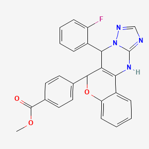 molecular formula C26H19FN4O3 B12023981 methyl 4-[7-(2-fluorophenyl)-7,12-dihydro-6H-chromeno[4,3-d][1,2,4]triazolo[1,5-a]pyrimidin-6-yl]benzoate 