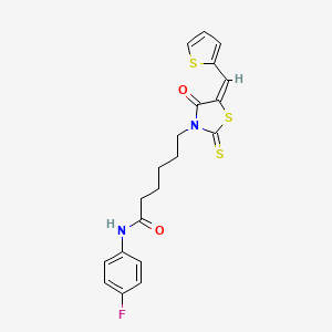 N-(4-fluorophenyl)-6-[(5E)-4-oxo-5-(thiophen-2-ylmethylidene)-2-thioxo-1,3-thiazolidin-3-yl]hexanamide