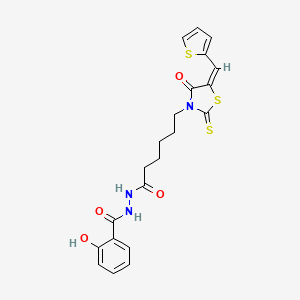 2-Hydroxy-N'-{6-[(5E)-4-oxo-5-(2-thienylmethylene)-2-thioxo-1,3-thiazolidin-3-YL]hexanoyl}benzohydrazide