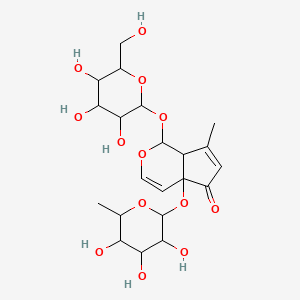 molecular formula C21H30O13 B1202440 7-甲基-1-[3,4,5-三羟基-6-(羟甲基)氧杂环-2-基]氧基-4a-(3,4,5-三羟基-6-甲基氧杂环-2-基)氧基-1,7a-二氢环戊[c]吡喃-5-酮 CAS No. 78280-92-9