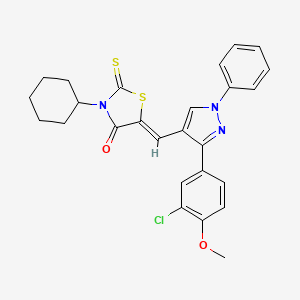 (5Z)-5-[[3-(3-chloro-4-methoxyphenyl)-1-phenylpyrazol-4-yl]methylidene]-3-cyclohexyl-2-sulfanylidene-1,3-thiazolidin-4-one