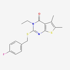 molecular formula C17H17FN2OS2 B12024692 3-Ethyl-2-((4-fluorobenzyl)thio)-5,6-dimethylthieno[2,3-d]pyrimidin-4(3H)-one CAS No. 618427-51-3