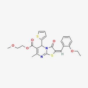 molecular formula C24H24N2O5S2 B12024797 2-Methoxyethyl 2-(2-ethoxybenzylidene)-7-methyl-3-oxo-5-(thiophen-2-yl)-3,5-dihydro-2H-thiazolo[3,2-a]pyrimidine-6-carboxylate CAS No. 618071-65-1