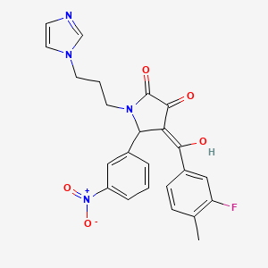 molecular formula C24H21FN4O5 B12024813 4-[(3-fluoro-4-methylphenyl)carbonyl]-3-hydroxy-1-[3-(1H-imidazol-1-yl)propyl]-5-(3-nitrophenyl)-1,5-dihydro-2H-pyrrol-2-one 