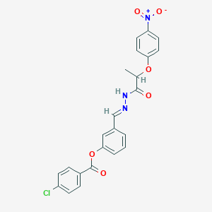 molecular formula C23H18ClN3O6 B12024912 3-(2-(2-(4-Nitrophenoxy)propanoyl)carbohydrazonoyl)phenyl 4-chlorobenzoate CAS No. 767289-04-3