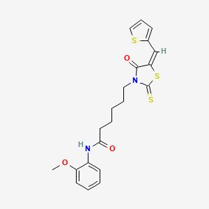 N-(2-methoxyphenyl)-6-[(5E)-4-oxo-5-(thiophen-2-ylmethylidene)-2-thioxo-1,3-thiazolidin-3-yl]hexanamide