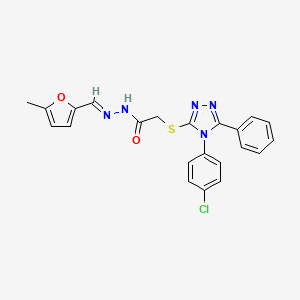 molecular formula C22H18ClN5O2S B12025074 2-{[4-(4-chlorophenyl)-5-phenyl-4H-1,2,4-triazol-3-yl]sulfanyl}-N'-[(E)-(5-methylfuran-2-yl)methylidene]acetohydrazide 