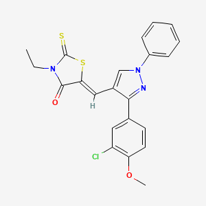 molecular formula C22H18ClN3O2S2 B12025187 (5Z)-5-{[3-(3-Chloro-4-methoxyphenyl)-1-phenyl-1H-pyrazol-4-YL]methylene}-3-ethyl-2-thioxo-1,3-thiazolidin-4-one CAS No. 624724-53-4