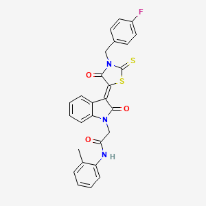 molecular formula C27H20FN3O3S2 B12025199 2-{(3Z)-3-[3-(4-fluorobenzyl)-4-oxo-2-thioxo-1,3-thiazolidin-5-ylidene]-2-oxo-2,3-dihydro-1H-indol-1-yl}-N-(2-methylphenyl)acetamide 