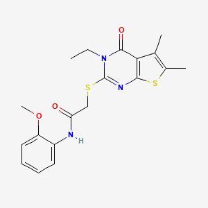 molecular formula C19H21N3O3S2 B12025223 2-((3-Ethyl-5,6-dimethyl-4-oxo-3,4-dihydrothieno[2,3-d]pyrimidin-2-yl)thio)-N-(2-methoxyphenyl)acetamide CAS No. 335399-54-7