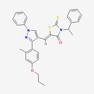 (5Z)-5-[[3-(2-methyl-4-propoxyphenyl)-1-phenylpyrazol-4-yl]methylidene]-3-(1-phenylethyl)-2-sulfanylidene-1,3-thiazolidin-4-one