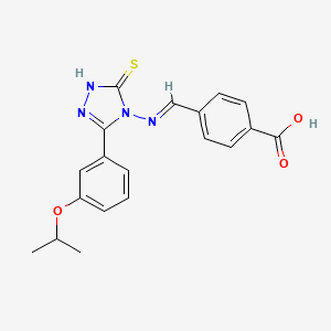 molecular formula C19H18N4O3S B12025881 4-((E)-{[3-(3-isopropoxyphenyl)-5-sulfanyl-4H-1,2,4-triazol-4-yl]imino}methyl)benzoic acid 