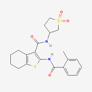 molecular formula C21H24N2O4S2 B12025963 N-(1,1-dioxidotetrahydrothiophen-3-yl)-2-{[(2-methylphenyl)carbonyl]amino}-4,5,6,7-tetrahydro-1-benzothiophene-3-carboxamide 