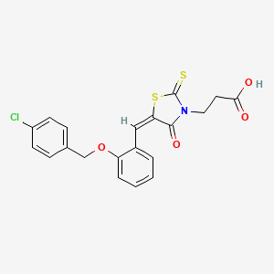 molecular formula C20H16ClNO4S2 B12025985 3-((5E)-5-{2-[(4-Chlorobenzyl)oxy]benzylidene}-4-oxo-2-thioxo-1,3-thiazolidin-3-YL)propanoic acid 