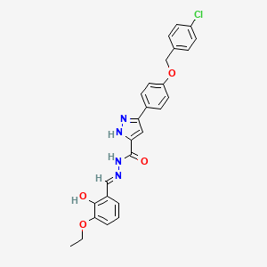 molecular formula C26H23ClN4O4 B12026005 3-{4-[(4-chlorobenzyl)oxy]phenyl}-N'-[(E)-(3-ethoxy-2-hydroxyphenyl)methylidene]-1H-pyrazole-5-carbohydrazide 