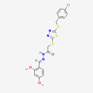 molecular formula C20H19ClN4O3S3 B12026065 2-({5-[(4-chlorobenzyl)sulfanyl]-1,3,4-thiadiazol-2-yl}sulfanyl)-N'-[(E)-(2,4-dimethoxyphenyl)methylidene]acetohydrazide 