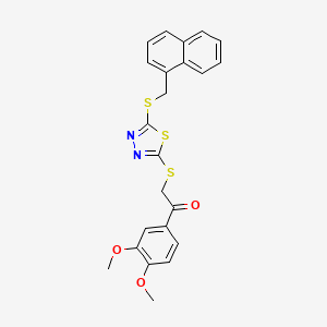 molecular formula C23H20N2O3S3 B12026085 1-(3,4-Dimethoxyphenyl)-2-({5-[(1-naphthylmethyl)sulfanyl]-1,3,4-thiadiazol-2-YL}sulfanyl)ethanone 