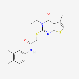 molecular formula C20H23N3O2S2 B12026228 N-(3,4-Dimethylphenyl)-2-((3-ethyl-5,6-dimethyl-4-oxo-3,4-dihydrothieno[2,3-d]pyrimidin-2-yl)thio)acetamide CAS No. 618427-81-9